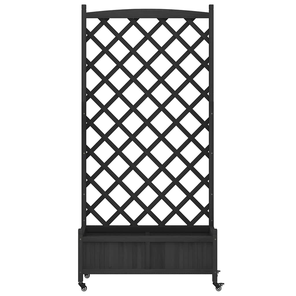 vidaXL Planter with Trellis and Wheels Black Solid Wood Fir 4