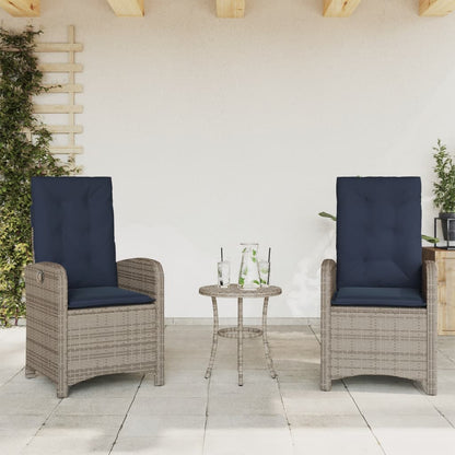 vidaXL 3 Piece Bistro Set with Cushions Grey Poly Rattan 3