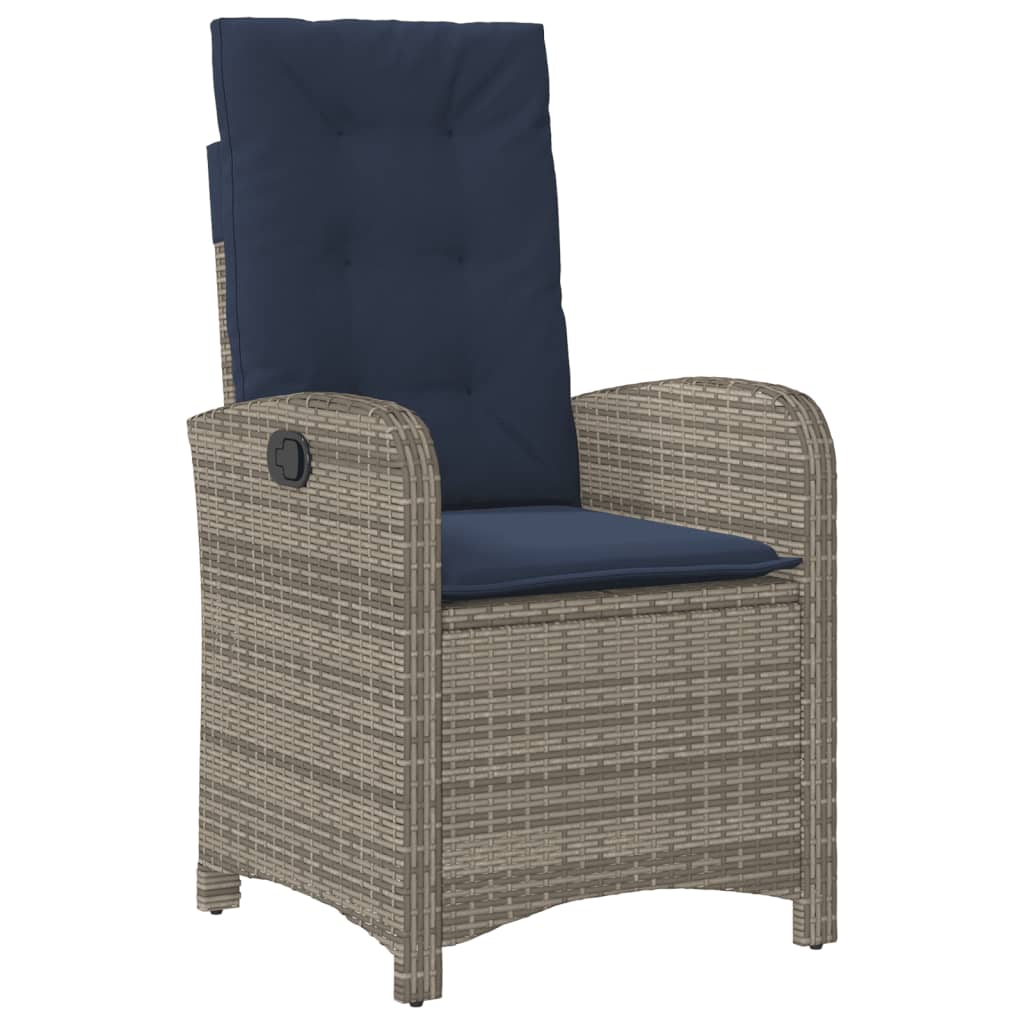 vidaXL 3 Piece Bistro Set with Cushions Grey Poly Rattan 4