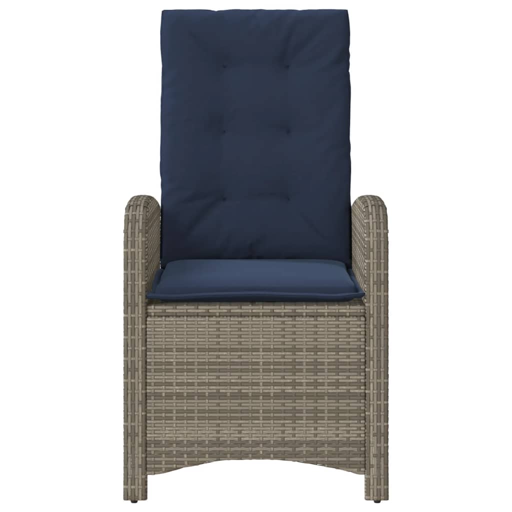 vidaXL 3 Piece Bistro Set with Cushions Grey Poly Rattan 5