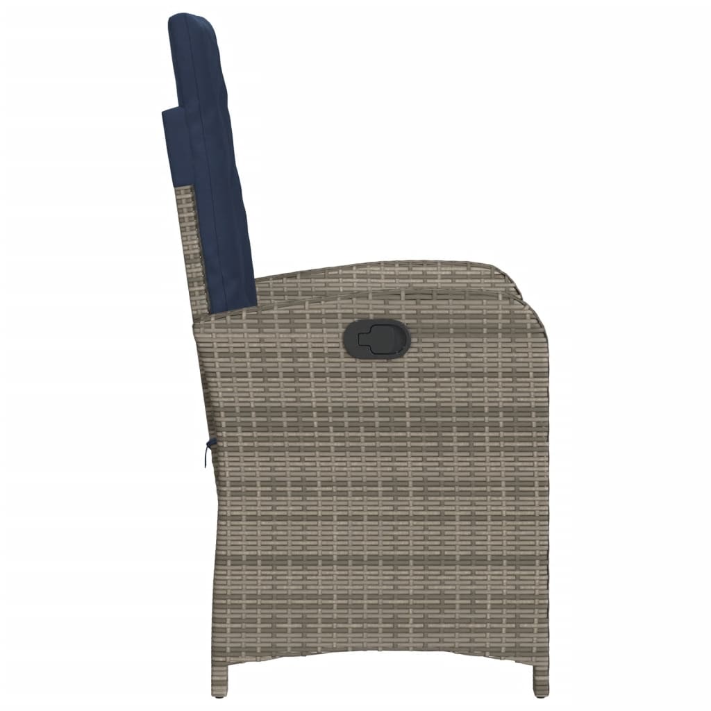 vidaXL 3 Piece Bistro Set with Cushions Grey Poly Rattan 6