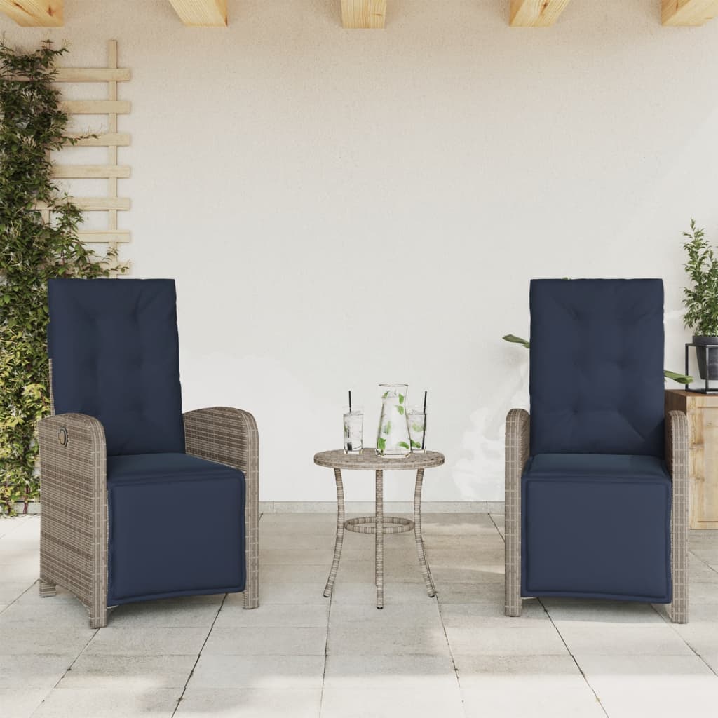 vidaXL 3 Piece Bistro Set with Cushions Grey Poly Rattan 3