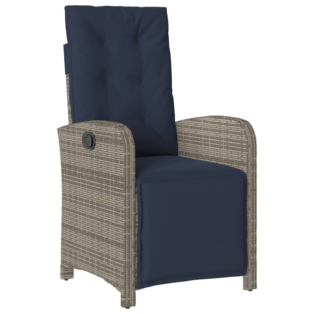 vidaXL 3 Piece Bistro Set with Cushions Grey Poly Rattan 4