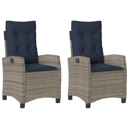 vidaXL Reclining Garden Chairs 2 pcs with Cushions Grey Poly Rattan 2