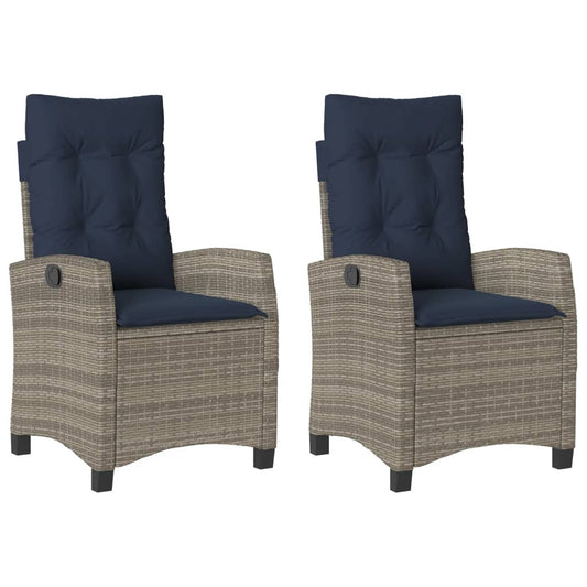 vidaXL Reclining Garden Chairs 2 pcs with Cushions Grey Poly Rattan 2