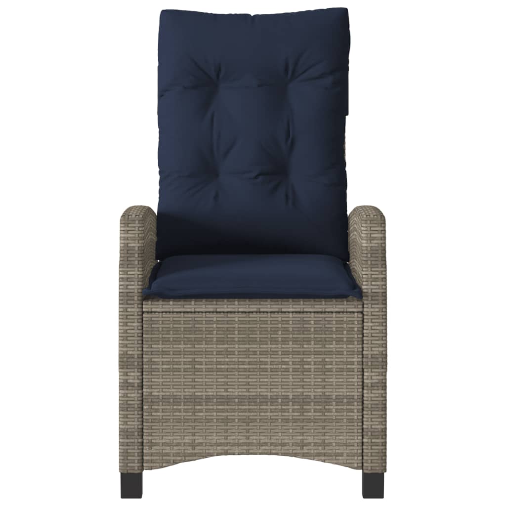 vidaXL Reclining Garden Chairs 2 pcs with Cushions Grey Poly Rattan 5