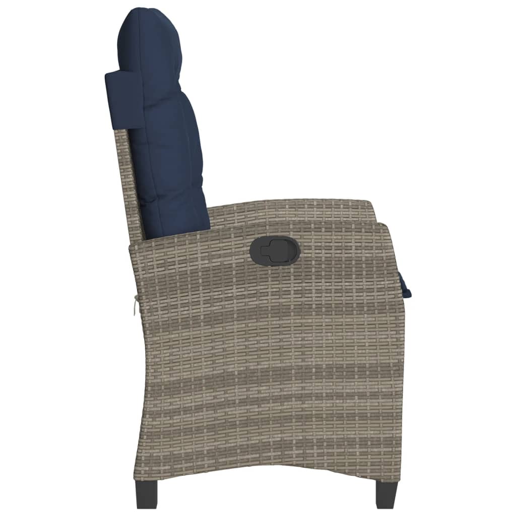 vidaXL Reclining Garden Chairs 2 pcs with Cushions Grey Poly Rattan 6