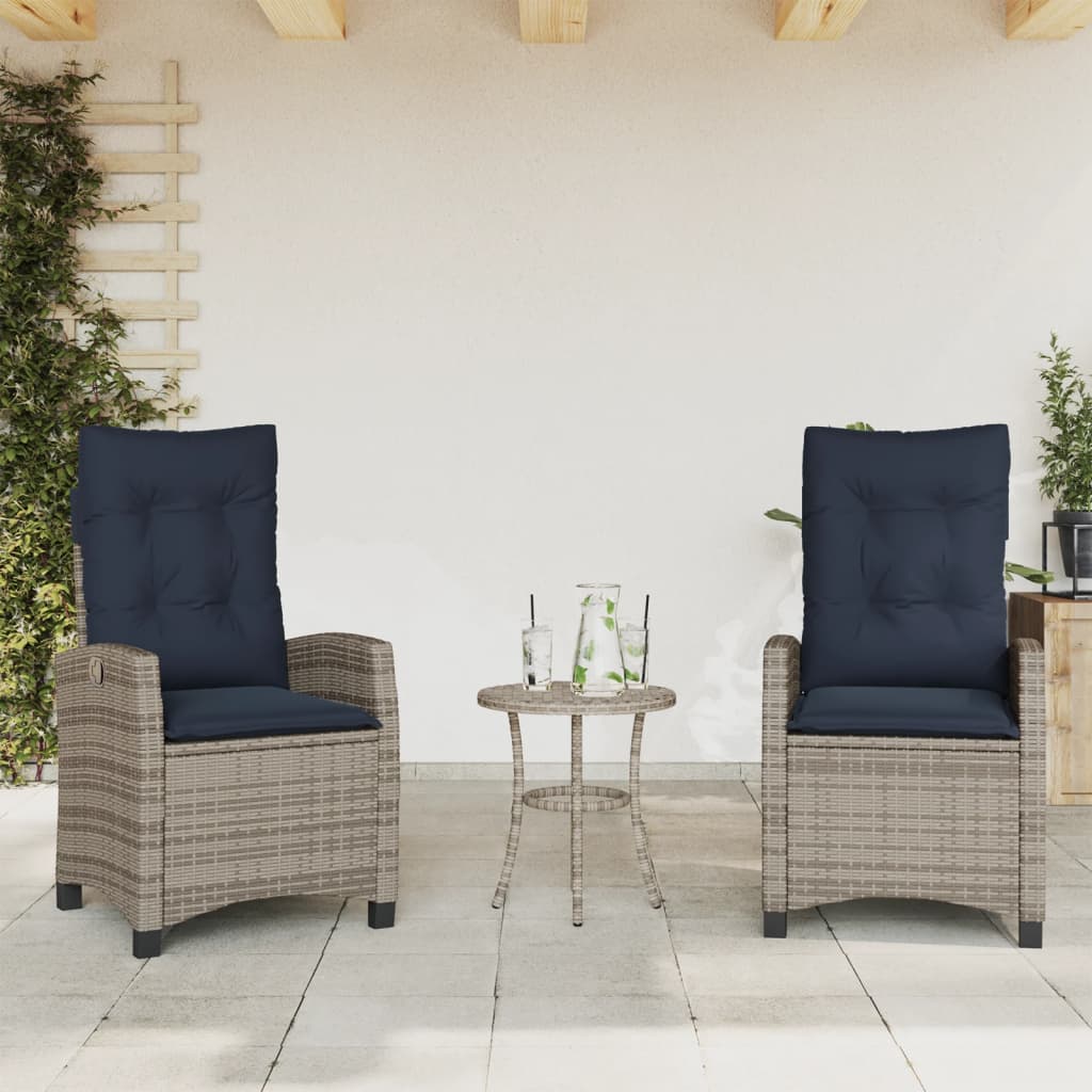 vidaXL Reclining Garden Chairs 2 pcs with Cushions Grey Poly Rattan 1