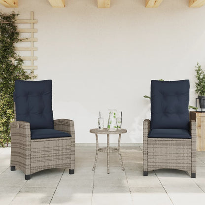vidaXL Reclining Garden Chairs 2 pcs with Cushions Grey Poly Rattan 1