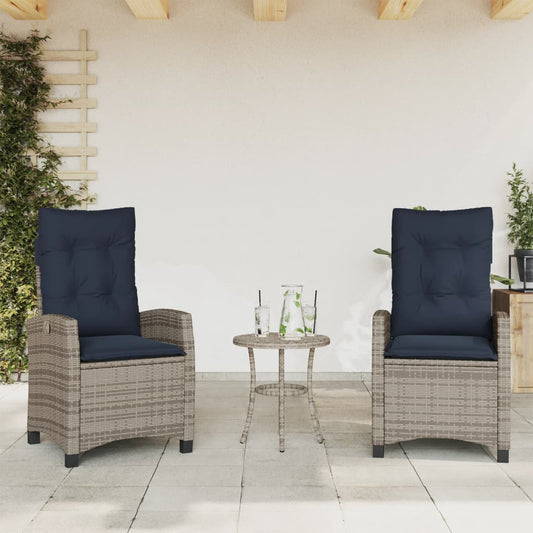 vidaXL Reclining Garden Chairs 2 pcs with Cushions Grey Poly Rattan 1