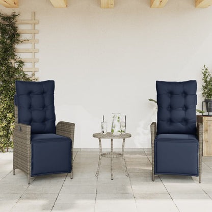 vidaXL 3 Piece Bistro Set with Cushions Grey Poly Rattan 3