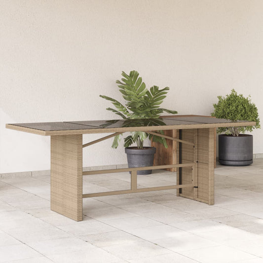 Garden Table with Top 190x80x74 cm Poly Rattan Beige Glass