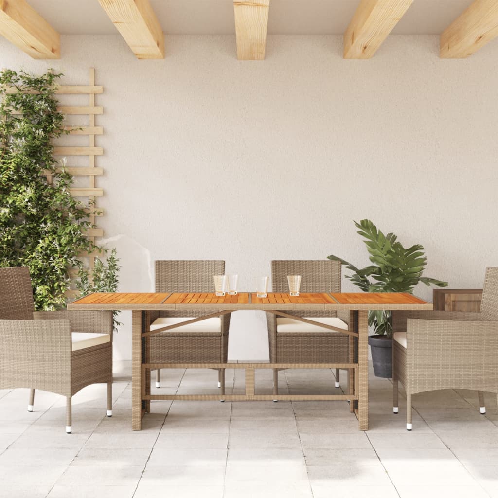 vidaXL Garden Table with Acacia Wood Top Beige 190x80x74cm Poly Rattan 3
