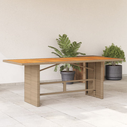 Garden Table with Top 190x80x74 cm Poly Rattan Beige Wood