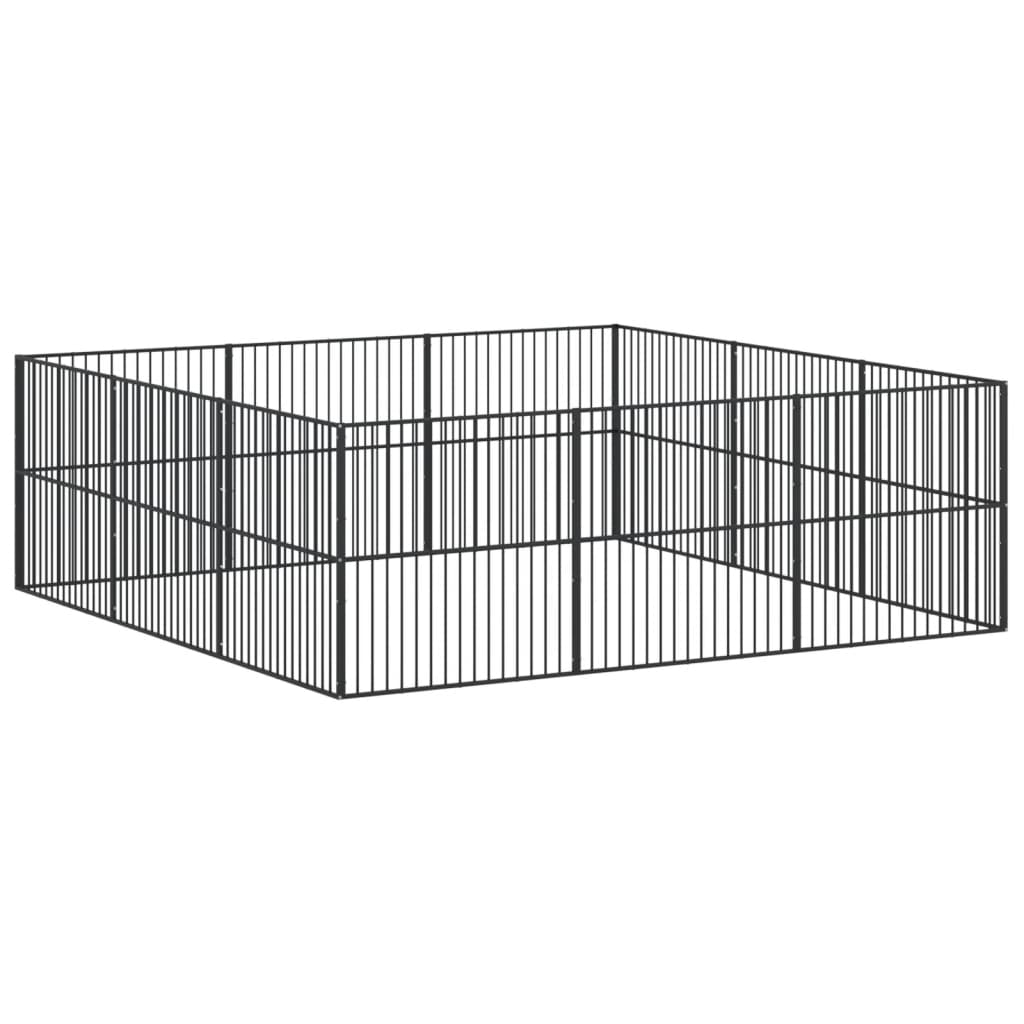 vidaXL Dog Playpen 12 Panels Black Galvanised Steel 2