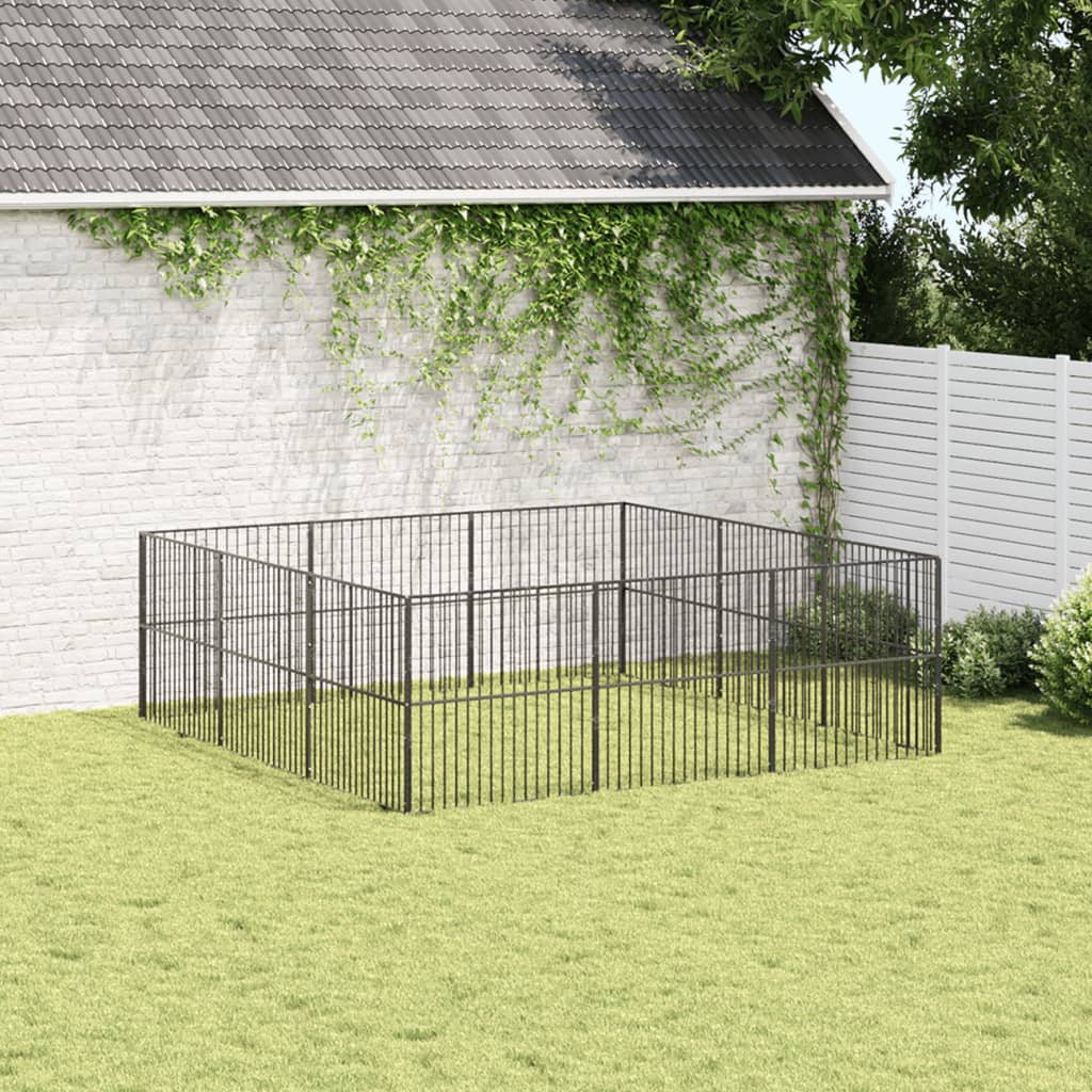 vidaXL Dog Playpen 12 Panels Black Galvanised Steel 3