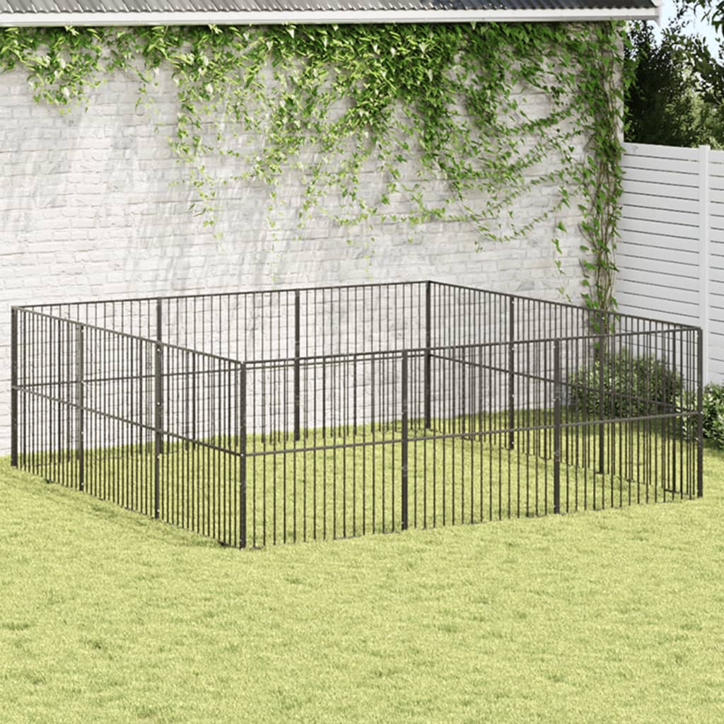 vidaXL Dog Playpen 12 Panels Black Galvanised Steel 1
