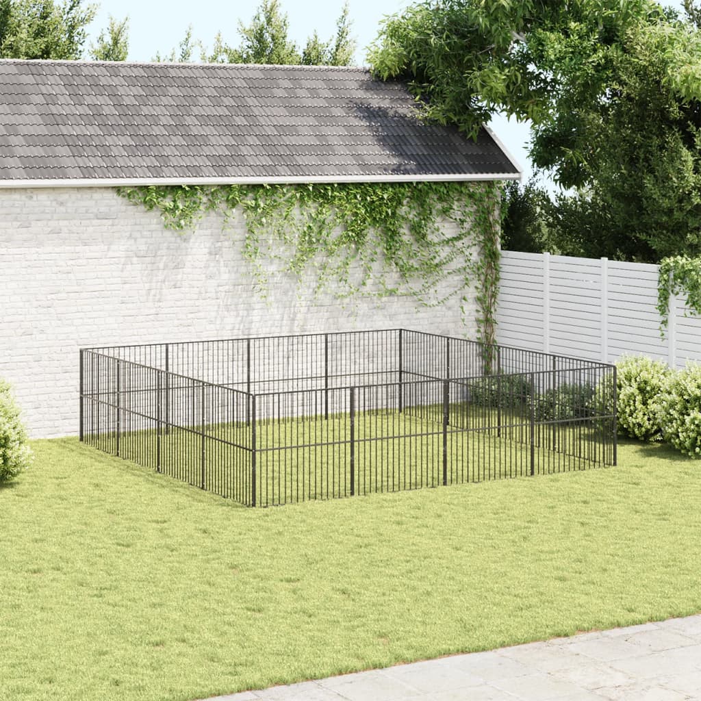 vidaXL Dog Playpen 16 Panels Black Galvanised Steel 3