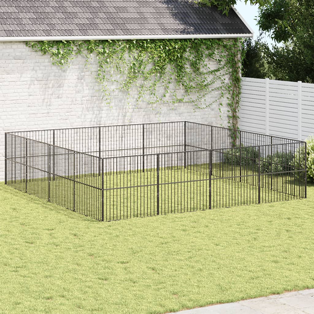 vidaXL Dog Playpen 16 Panels Black Galvanised Steel 1
