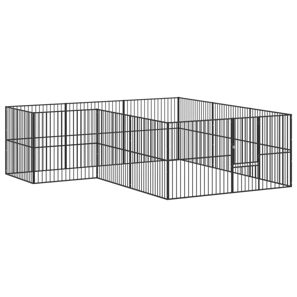 Dog Playpen 4 Panel Black Galvanised Steel 303 cm 300 cm