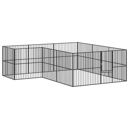 Dog Playpen 4 Panel Black Galvanised Steel 303 cm 300 cm