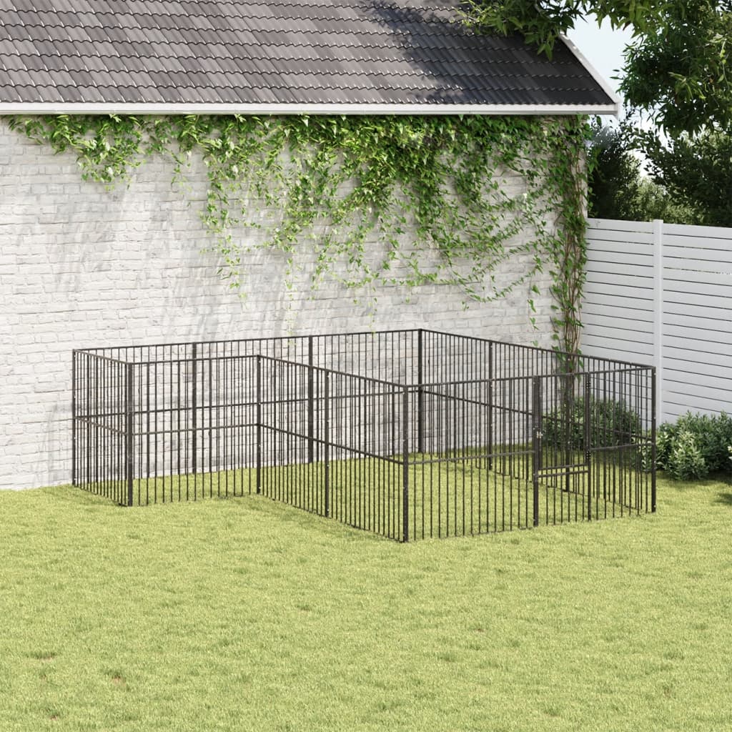 Dog Playpen 4 Panel Black Galvanised Steel 303 cm 300 cm