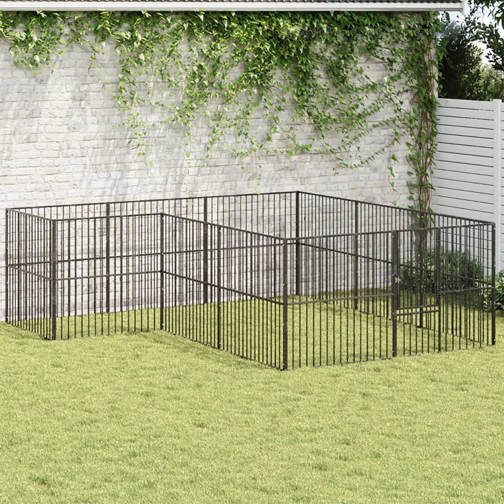 Dog Playpen 4 Panel Black Galvanised Steel 303 cm 300 cm