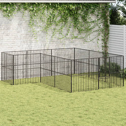 Dog Playpen 4 Panel Black Galvanised Steel 303 cm 300 cm