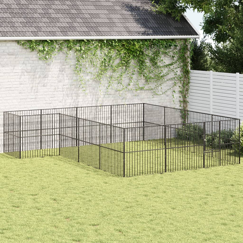 vidaXL Dog Playpen 16 Panels Black Galvanised Steel 1