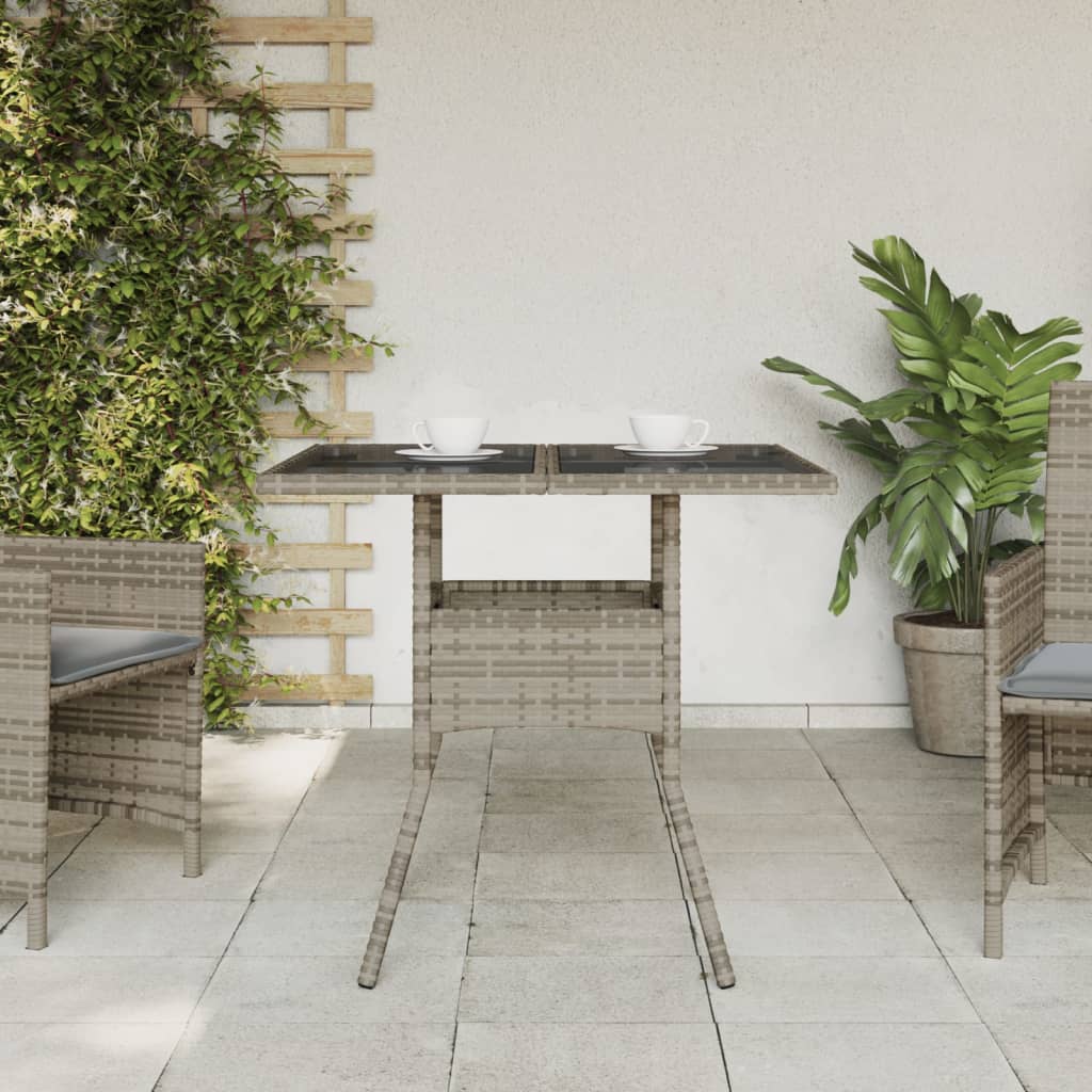 Garden Table with Top 80x80x75 cm Poly Rattan Grey Glass