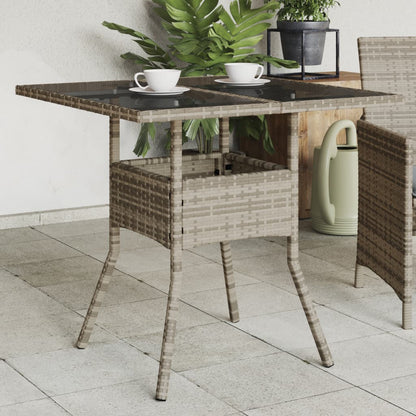 Garden Table with Top 80x80x75 cm Poly Rattan Grey Glass