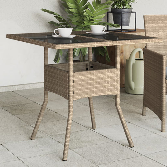 Garden Table with Top 80x80x75 cm Poly Rattan Beige Glass
