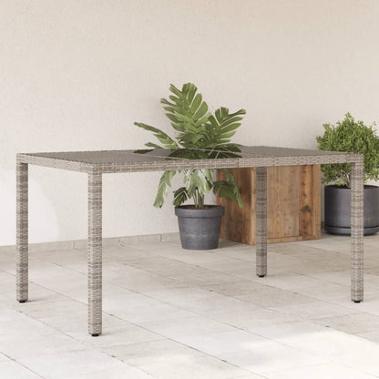 Garden Table with Glass Top 150x90x75 cm Poly Rattan Grey