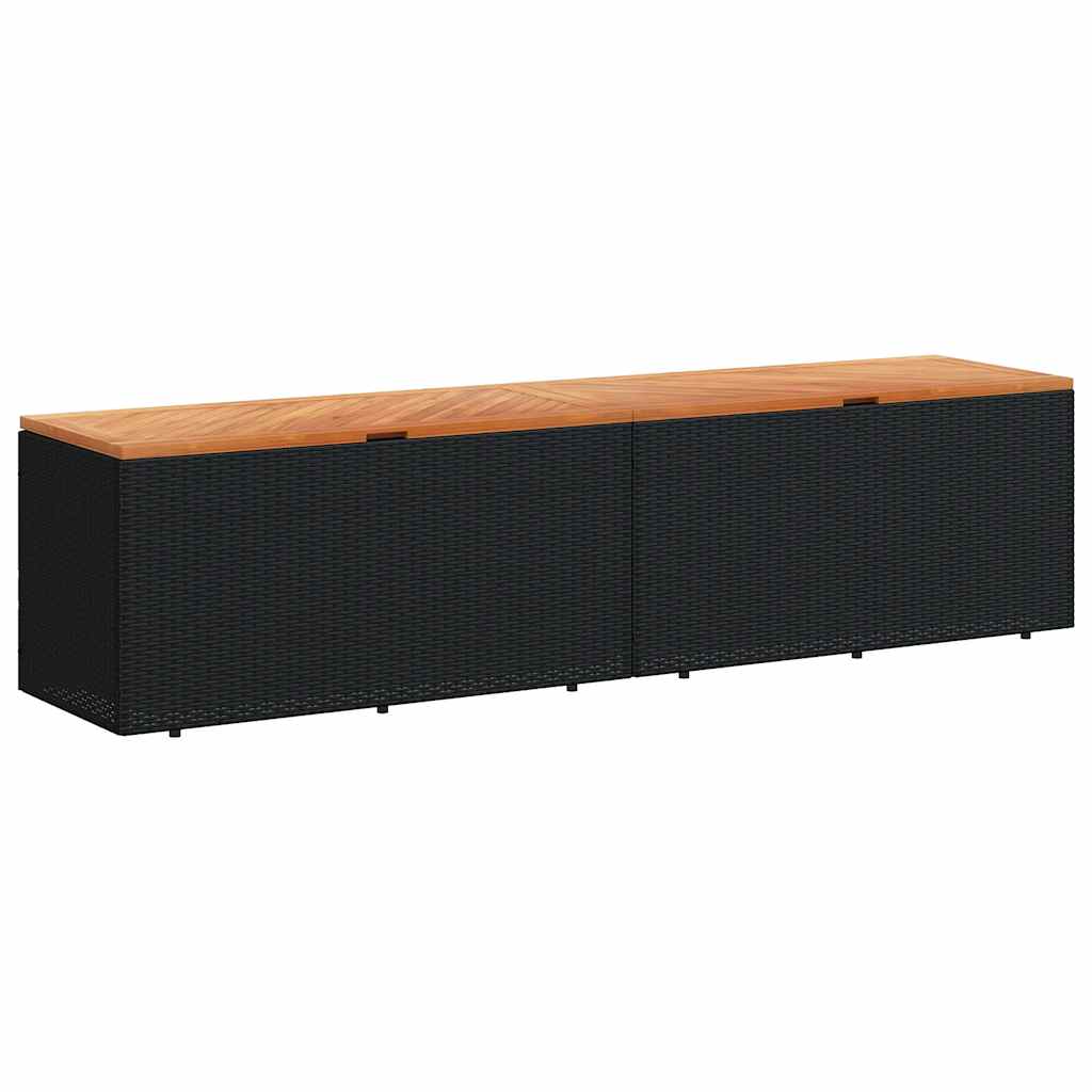 Garden Storage Box Poly Rattan Acacia Wood Black