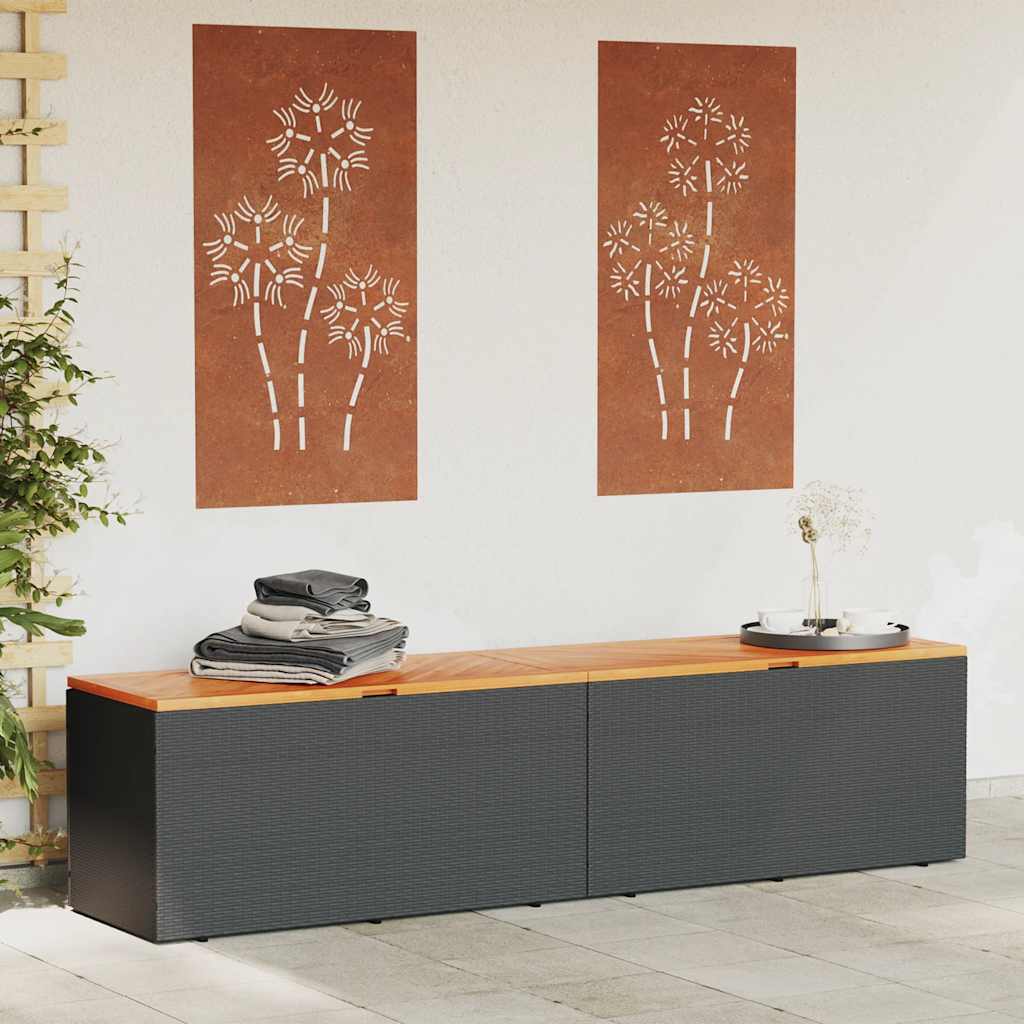 Garden Storage Box Poly Rattan Acacia Wood Black
