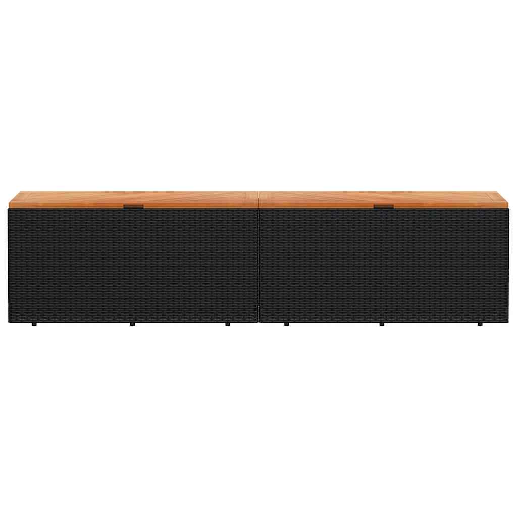 vidaXL Garden Storage Box Black 220x50x54 cm Poly Rattan Acacia Wood 4