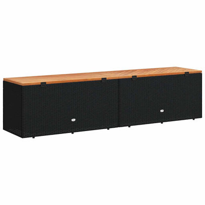 vidaXL Garden Storage Box Black 220x50x54 cm Poly Rattan Acacia Wood 5