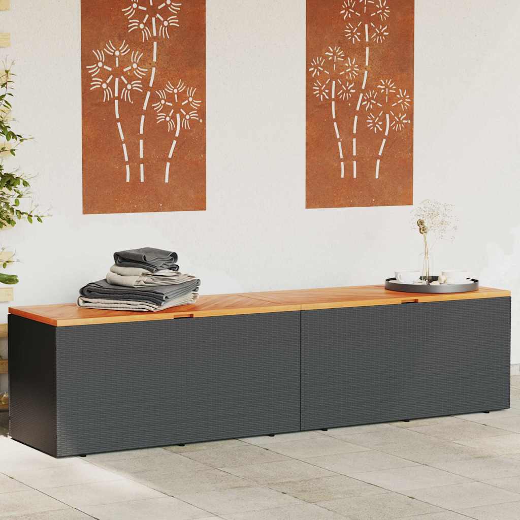 vidaXL Garden Storage Box Black 220x50x54 cm Poly Rattan Acacia Wood 1