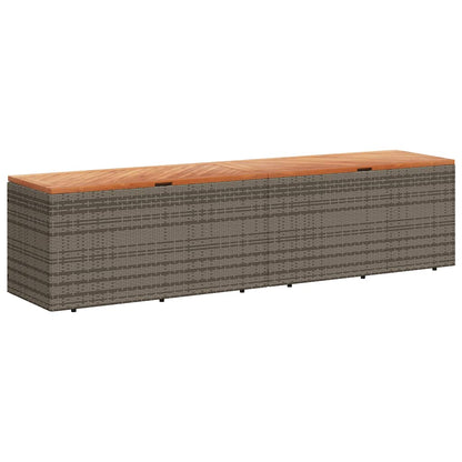 vidaXL Garden Storage Box Grey 220x50x54 cm Poly Rattan Acacia Wood 2