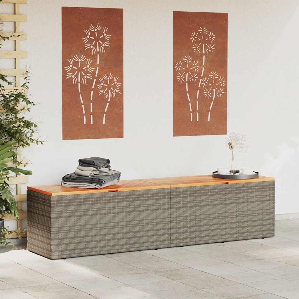 vidaXL Garden Storage Box Grey 220x50x54 cm Poly Rattan Acacia Wood 3