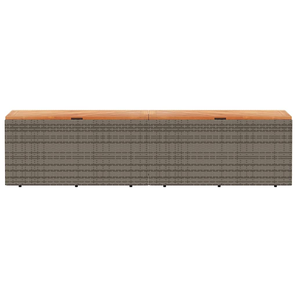 vidaXL Garden Storage Box Grey 220x50x54 cm Poly Rattan Acacia Wood 4