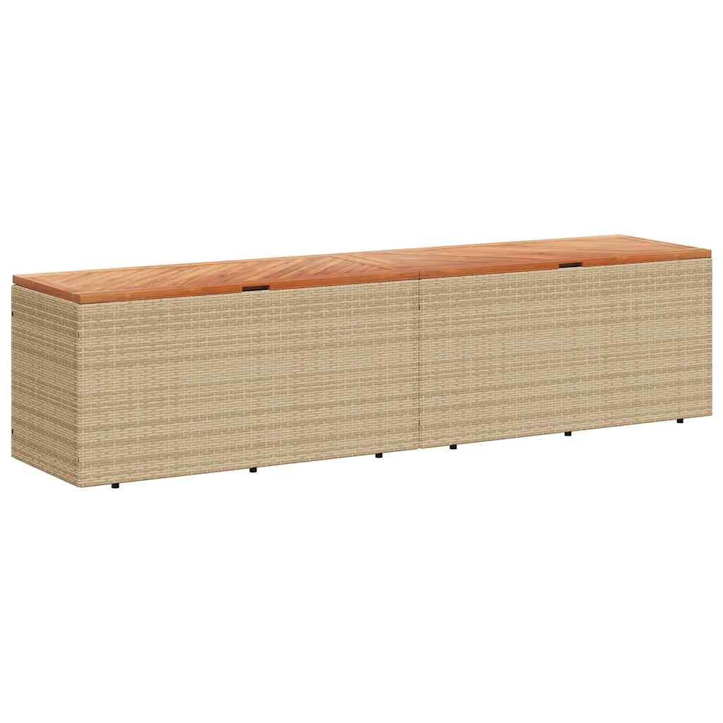 vidaXL Garden Storage Box Beige 220x50x54 cm Poly Rattan Acacia Wood 2