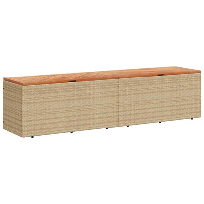 vidaXL Garden Storage Box Beige 220x50x54 cm Poly Rattan Acacia Wood 2