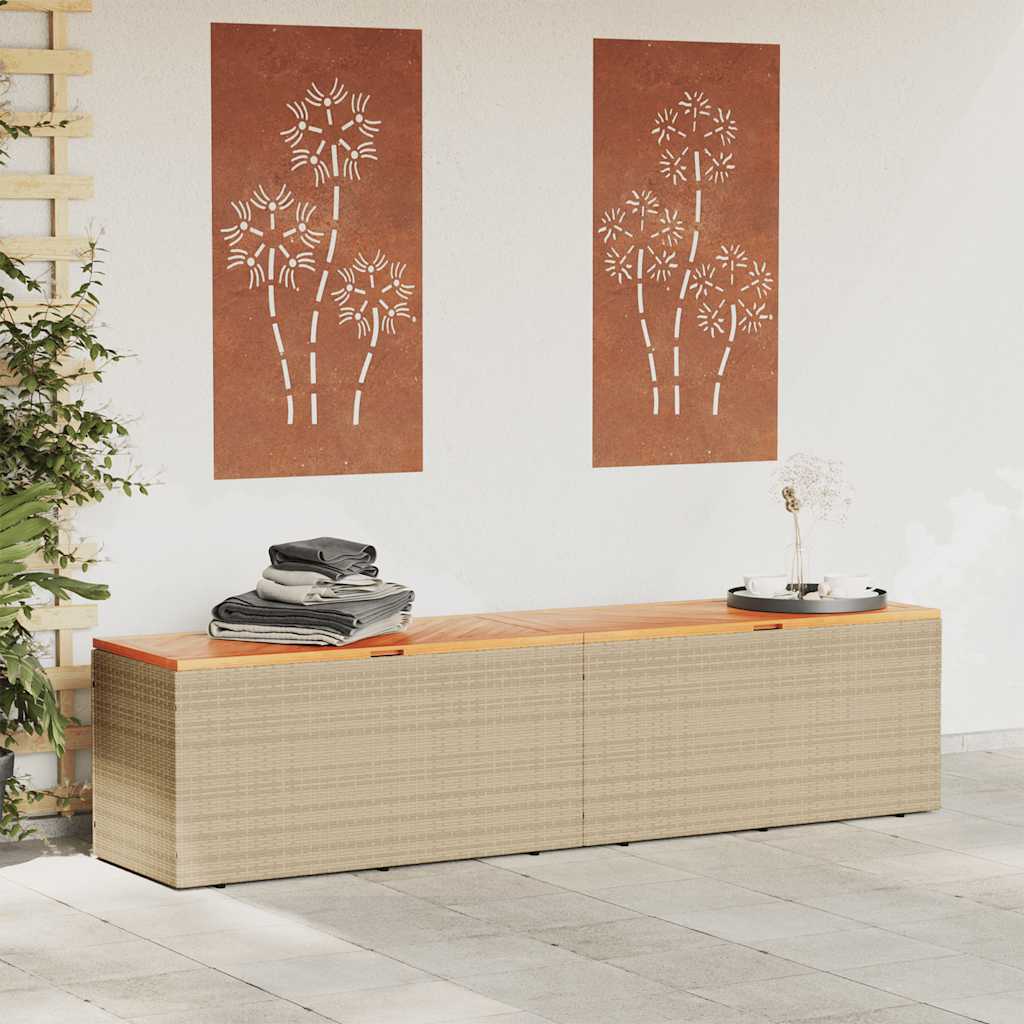 vidaXL Garden Storage Box Beige 220x50x54 cm Poly Rattan Acacia Wood 3