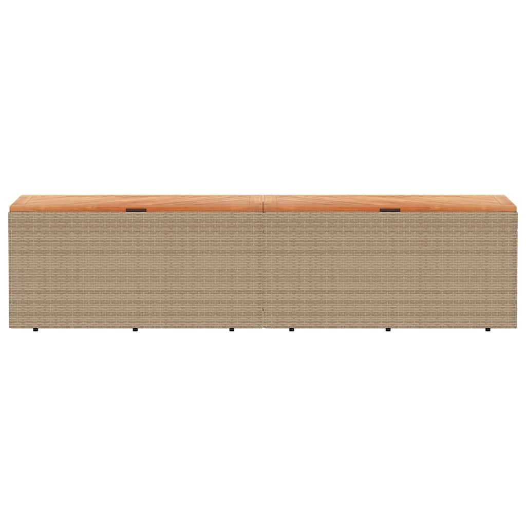vidaXL Garden Storage Box Beige 220x50x54 cm Poly Rattan Acacia Wood 4