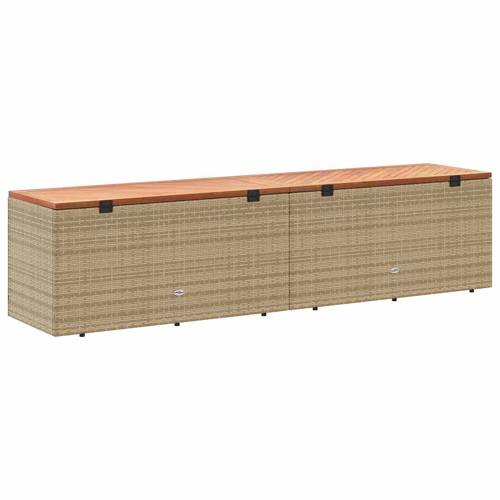 vidaXL Garden Storage Box Beige 220x50x54 cm Poly Rattan Acacia Wood 6