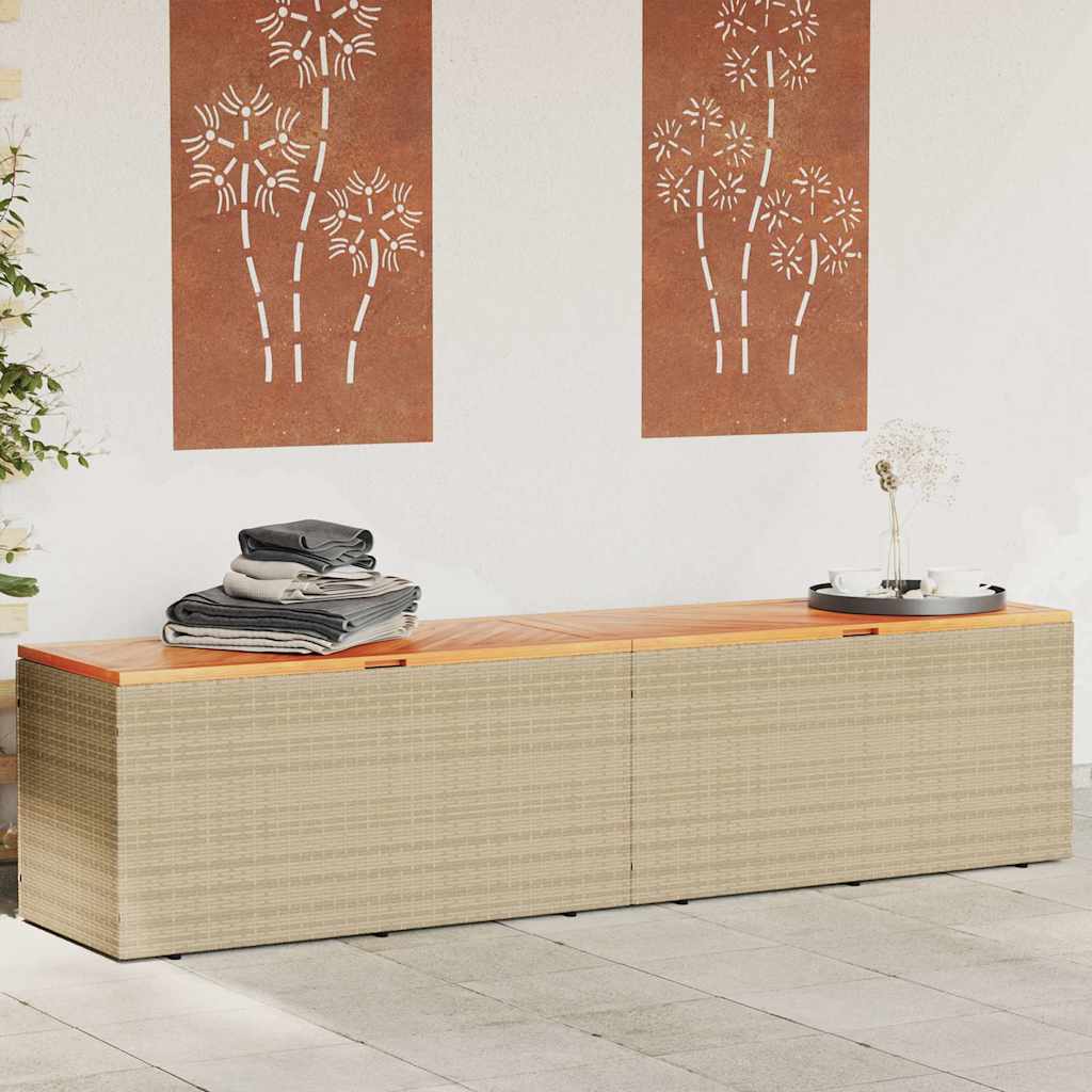 vidaXL Garden Storage Box Beige 220x50x54 cm Poly Rattan Acacia Wood 1
