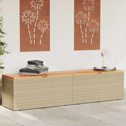 vidaXL Garden Storage Box Beige 220x50x54 cm Poly Rattan Acacia Wood 1