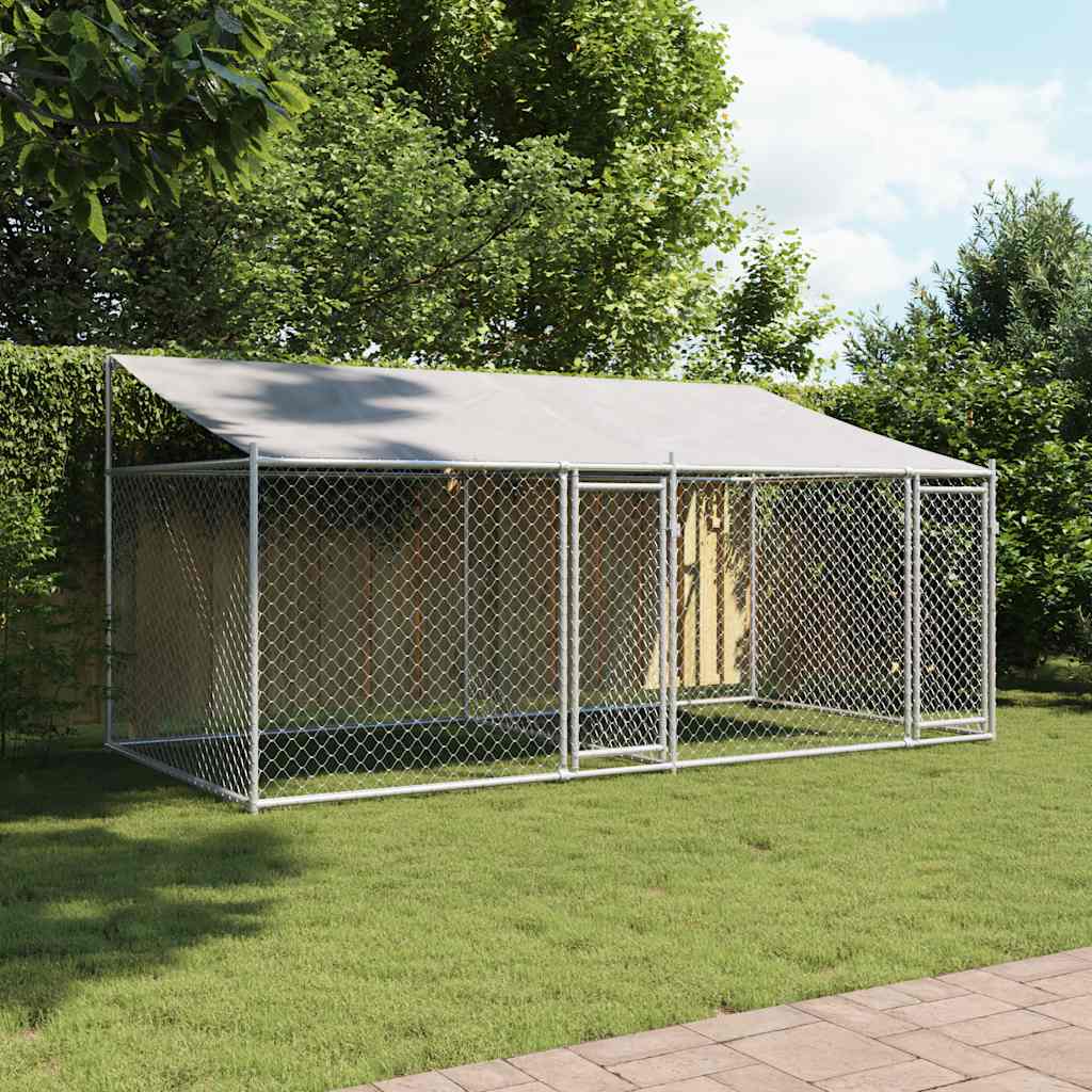 vidaXL Dog Cage with Roof and Doors Grey 4x2x2 m Galvanised Steel 3
