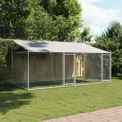 vidaXL Dog Cage with Roof and Doors Grey 4x2x2 m Galvanised Steel 3